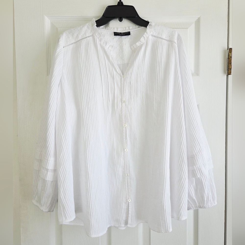 Lane Bryant ✨️ White Cotton Button-Down Women's Blouse Size 14